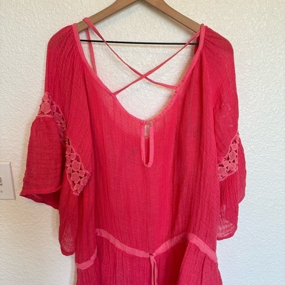 Sunday St. Tropez Blouse Women's M/L Linen Pullover Tunic Top Gauze Pink - Picture 2 of 9
